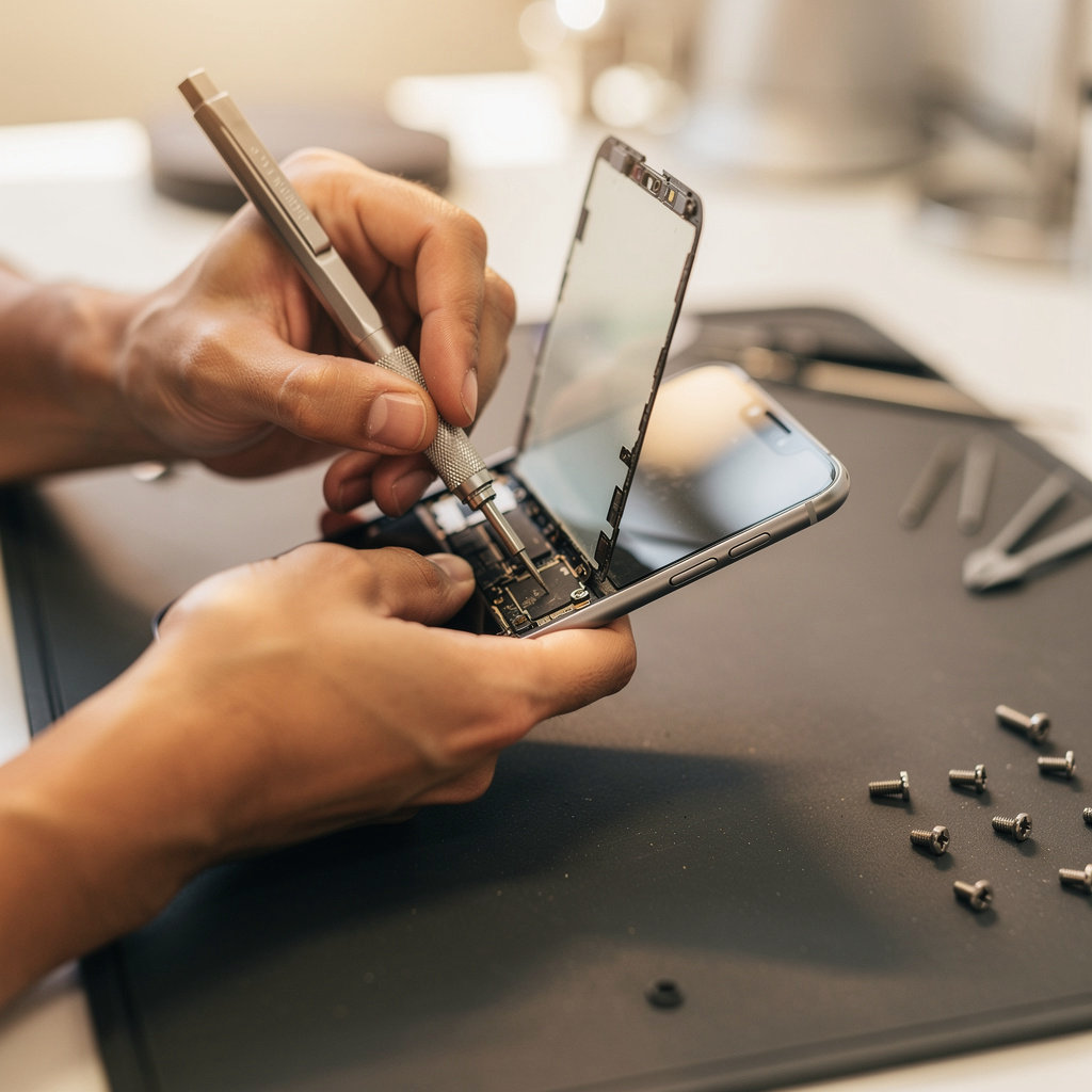 Logic Fix technician performing a professional mobile phone screen repair in San Diego